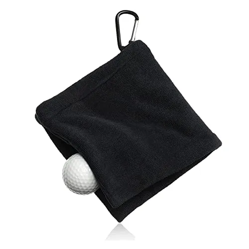 BBDA Golfhandtuch aus Mikrofaser, Ballreinigungshandtuch mit Clip, geeignet für Golf, Yoga, Camping, Fitnessstudio, 10 x 10 cm (Schwarz)