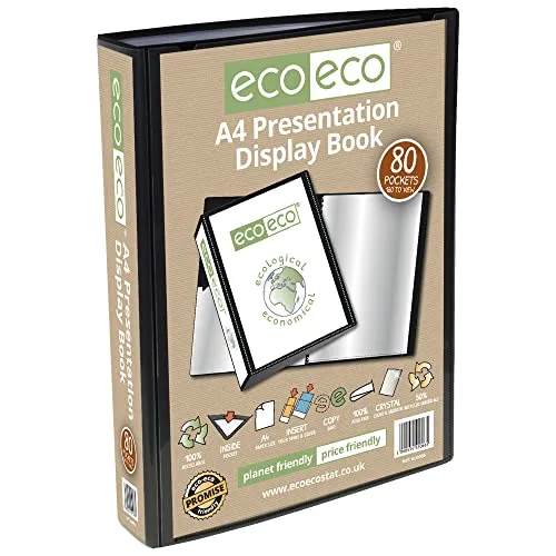 eco-eco A4 50% Recycelt 80 Taschen-Schwarz-Farbe Päsentationsdisplay Buch, eco066