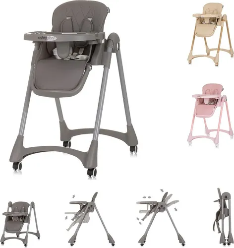 Chipolino Kinderhochstuhl Candy Shop, faltbar mit 4 Rädern und verstellbarer Fußstütze