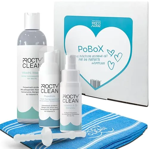 ProctyClean PoBox - Inftimpflege für den Po. Patentiert! Spezielle Pflege bei Hämorrhoiden, Analfissur, feuchtes Toilettenpapier. Schnelle Hilfe bei Jucken und Brennen.