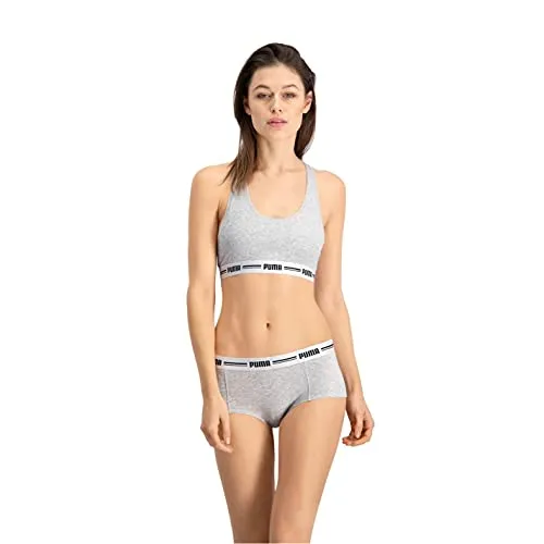 PUMA Damen Hipster Panties Iconic Women's Mini Short (2 Pack), Grey / Grey, L