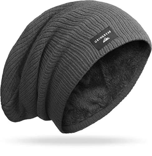 Grin&Bear Long Slouch Beanie Grobstrick Teddyfleece M10 (DE/NL/SE/PL, Alphanumerisch, Einheitsgröße, Anthrazit-M18)