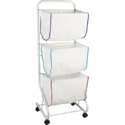 WENKO Wäschesammler Escala Weiß - Wäschekörbe mit 3 abnehmbaren Körben und 99 l Stauraum, ideal für flexibles Wäschemanagement in Bad und Schlafzimmer, mobil dank 4 Rollen.