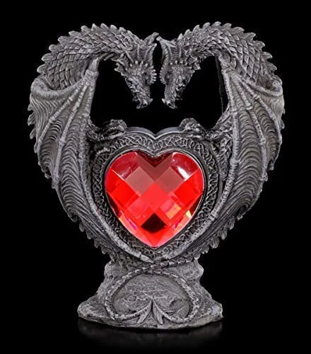 Figuren Shop GmbH Fantasy-Figur Drachen-Liebespaar mit Herz - Handbemalte Dekofigur eines Drachen-Paares mit rotem Herz, Höhe: 15 cm. Perfekt als Geschenk für Fantasy-Fans und zur Verschönerung jedes Raumes!
