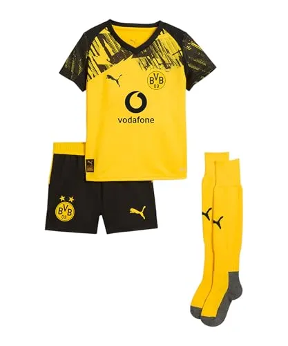 PUMA Borussia Dortmund 25-26 Heim Teamtrikot Kinder - Kleidung für junge Fans im Heimdesign von Borussia Dortmund, mit V-Ausschnitt und weichem Nackenband für hohen Tragekomfort.