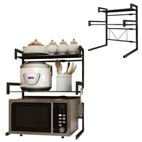 Fleau Home Mikrowellenschrank – Regal für Mikrowelle – Küchenregal – Arbeitsplatten-Organizer – Küchenaufbewahrung – verstellbares Mikrowellenregal – Ofenregal – Metall – Schwarz