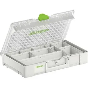 Festool Sortimentskasten Systainer³ Organizer SYS3 - Systainer mit 10 herausnehmbaren Fächern, ideal für eine optimale Organisation von Werkzeugen und Zubehör. Stapelbar und koppelbar mit anderen Systainern – perfekt für Profis und Heimwerker.