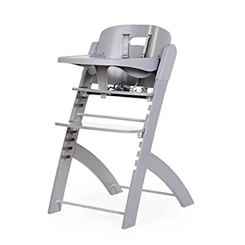 CHILDHOME, Evolutive Baby-Hochstuhl: ab 6 Monaten bis 85 kg, Tablet inklusive, Buchenholz, Wiege, Sicherheitsgurt 5 Punkte, unsichtbare Schrauben, Evosit Grau