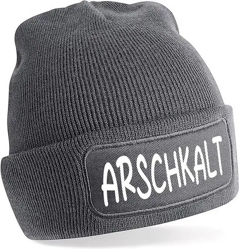 Herzbotschaft Beanie Strickmütze mit Spruch ARSCHKALT (Skimütze) Unisex Mütze angenehm weiche und warme Wintermütze Einheitsgröße