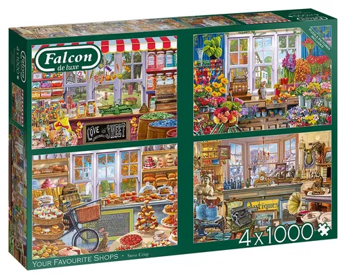 Falcon 11249 Your Favourite Shops Puzzle - Puzzle mit 4x 1000 Teilen, hochwertige Qualität und detailreiche Motive aus der Premium-Reihe „de luxe“ von Falcon, ideal für Puzzleliebhaber.