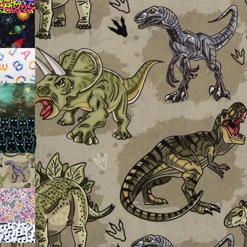 MAGAM-Stoffe Fabian Kinder Baumwollstoff ÖKO-TEX Meterware ab 50cm (Dinos schilfgrün)