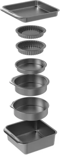 MasterClass Smart Space Backformen-Set 7-teilig - Backformsets, antihaftbeschichtet und stapelbar für platzsparendes Lagern, ideal für kreative Backprojekte.