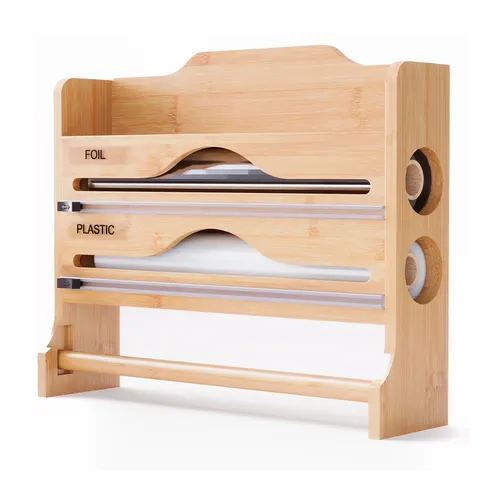 Wandrollenhalter Küchenrollenhalter Folienschneider Folienhalter Bambus 3 in 1
