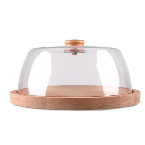 Kuchenplatte aus Holz ⌀ 24cm Servier- und Käseplatte mit Abdeckhaube für Speisen