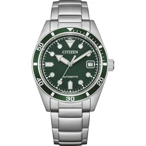 Citizen Automatik Armbanduhr Edelstahl/Grün 10 bar NJ0220-52X - Elegante Automatik-Armbanduhr mit grünem Zifferblatt und robustem Edelstahlgehäuse. Ideal für den täglichen Gebrauch und bis zu 10 bar wasserdicht.