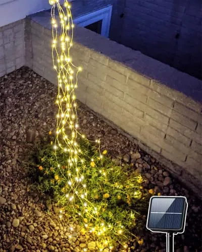 Joycome Solar Lichterkette Aussen 1M 100 LED Lichterbündel, Wasserfall Lichterkette 8 Modi Solar Lichterschweif, Wasserdichte Gartendeko für Draußen Gießkanne Balkon Garten Terrassen Deko