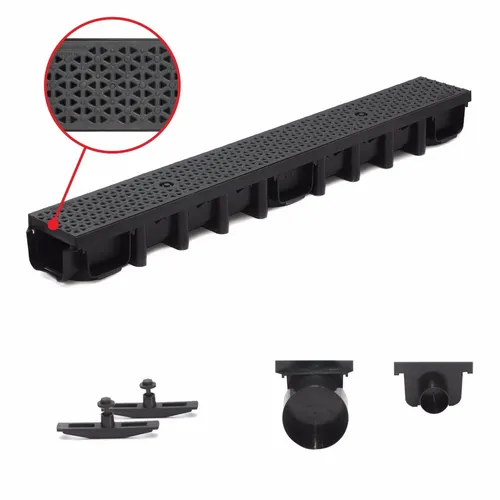 1m Entwässerungsrinne für modulares System 1,5T 98mm, komplett Schwarz Decor