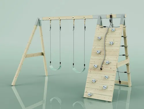 OutdoorToys Klettergerüst - Klettergerüst aus robustem Holz in Mintgrün, ideal für stundenlangen Spielspaß im Garten, empfohlen ab 3 Jahren und nur unter Aufsicht von Erwachsenen.