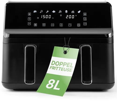 Clatronic FR 3804 H - Doppel-Heißluftfritteuse 8 Liter XXL, fettfreies Frittieren mit 8 Programmen und Touchscreen für knusprige Köstlichkeiten ohne Öl