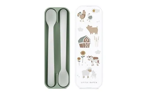 Mepal – Fütterlöffel Mepal Mio – Babylöffel – Kleinkind Fütterlöffel – Baby Besteck – Spülmaschinengeeignet – BPA frei – 2er Besteck Set – Little Farm