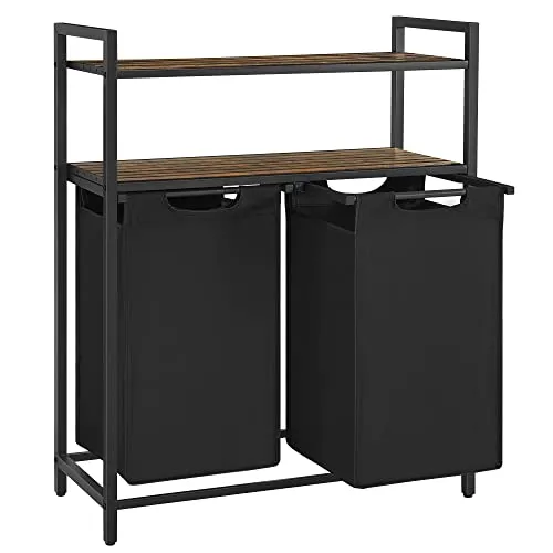 VASAGLE Wäschekorb 2 Fächer - Wäschebox mit 2 Fächern (je 46 Liter) zur einfachen Wäschesortierung, inklusive 2 Ablagen für Waschmittel und Pflegeprodukte. Robust und wasserabweisend, ideal für Badezimmer oder Waschküche.