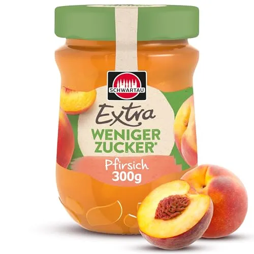 Schwartau Extra Weniger Zucker Pfirsich, zuckerreduzierter Fruchtaufstrich, 300g