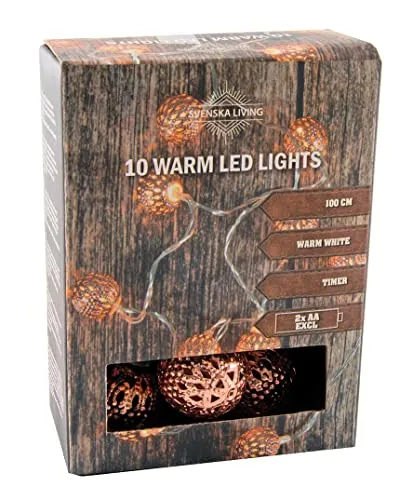 Spetebo LED Kugel Lichterkette - 100 cm - mit 10 LED Kupfer Kugeln warmweiß - Weihnachten Advent Tisch Fenster Deko Innen