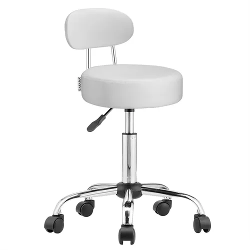 Casaria® Höhenverstellbarer Rollhocker mit Lehne - Bürostuhl mit 10cm Polsterung, 360° drehbar und ergonomischer Rückenlehne für komfortables Arbeiten am Schreibtisch.