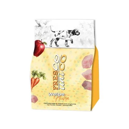 Fresco Trockenfutter unico Welpe mit Huhn 2,5 kg - Hochwertiges Trockenfutter für Welpen, reich an 65% Huhn, ideal für ein gesundes Wachstum und eine ausgewogene Ernährung. Optimal für die Entwicklung Ihres Hundes.