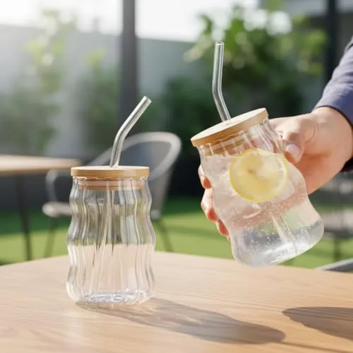 LORESJOY 2er Groß Kaffeetassen Set für Frauen Männer Glas, 500ml Latte Macchiato-Gläser Mit Deckel & Strohhalm, Doppelwandig, Borosilikatglas, Cappuccino, Geschenkidee