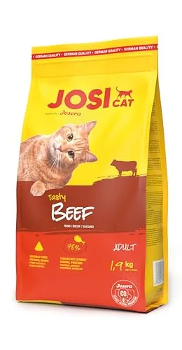 JosiCat Tasty Beef (3 x 1,9 kg) | Adult | Premium Trockenfutter für Katzen | mit herzhaftem Rind - sehr gut verträgliche Rezeptur | Powered by JOSERA | Katzenfutter | Alleinfuttermittel | 3er Pack