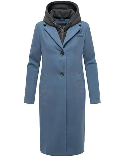 Navahoo Damen Mantel in Woll-Optik - Langer Trenchcoat mit abnehmbarem Kapuzen-Einsatz - Funktionsjacken: Eleganter, leicht oversized geschnittener Mantel mit herausnehmbarem Sweatstoffeinsatz für vielseitige Styling-Optionen und optimalen Tragekomfort.
