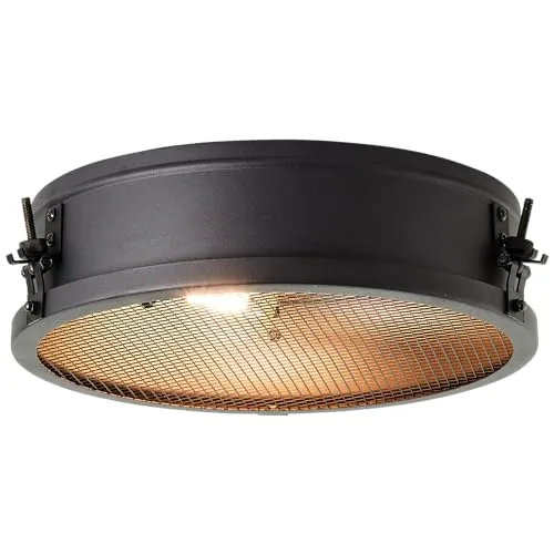 Lightbox Deckenlampe mit Ø 34 cm | Vintage Deckenleuchte im industriellen Stil | 2 x E27 Fassung | aus Metall in Schwarz Korund | ideal für Küche | Schrank | Flur