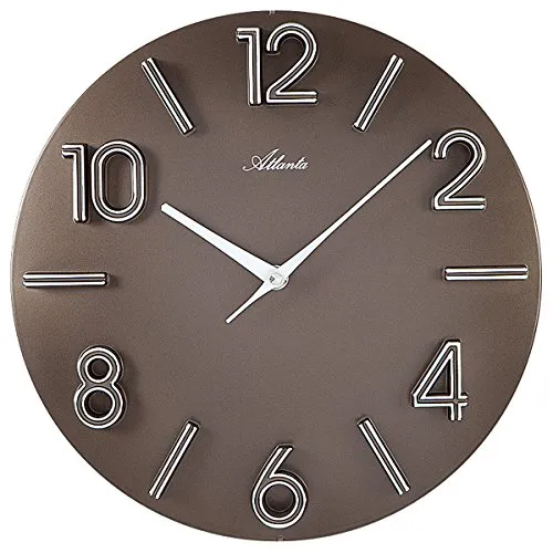 Atlanta Wanduhr Quarz Braun Rund Modern - 4397-3 - Moderne Wanduhr in trendigem Braun mit 3D-Ziffern, ideal für stilvolle Wohnräume. Präzises Quarzwerk und robustes Kunststoffgehäuse sorgen für Langlebigkeit.