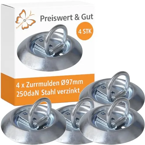 Zurrmulden für Anhänger Ø97mm – 4er Set mit 250daN Zugkraft
