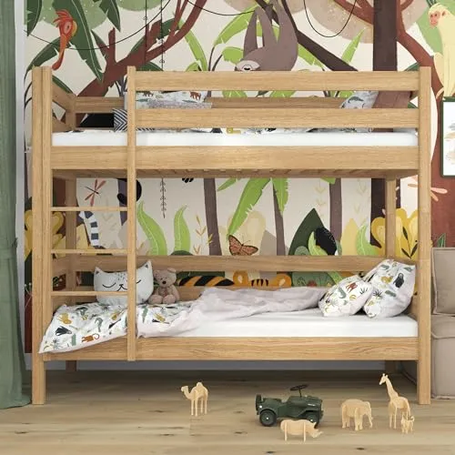 N-wood N01 Etagenbett, Hochbett 100x200 cm, aus Eichenholz, 2 Leitermontageseiten, 2 getrennte Betten, sichere abgerundete Kanten, Stabile Massivholzkonstruktion, inklusive Lattenrost, Natureiche