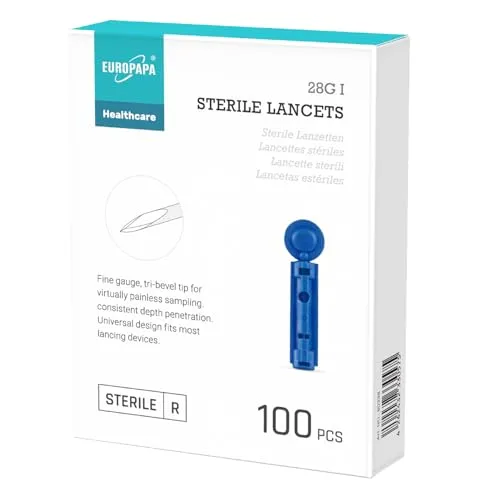 EUROPAPA® Lanzetten, Steril Einweglanzette, Blutlanzetten, Sicherheitslanzetten für Blutentnahme Blutzuckermessung Kapillare, Diabetic, 100 STK, EUROPAPA BG-Serie Blutzuckermessgerät Anwendbar