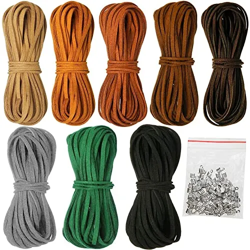 LBING Lederband Lederschnur 5M x 3mm mit 100pcs Schnurenden, Leder Schnur Faux 8 Stück für Halskette Armbänder DIY Schmuck Handwerk Modeschmuck-Anhänger