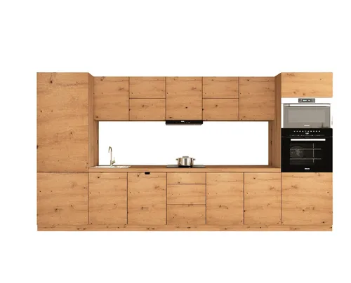 Produktbild Küchenzeile 420 cm mit Mikrowellenumbauschrank – Artisan Eiche