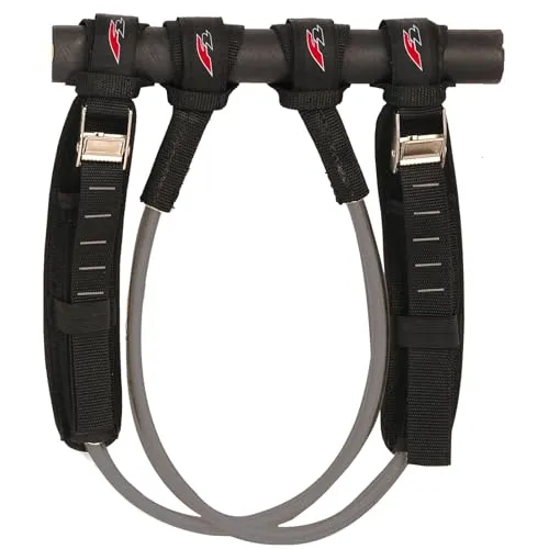 F2 Windsurf Trapeztampen Verstellbar 25-32 cm Schwarz 2024/2025 - Trapeze für Windsurfen mit verstellbarem Trapeztampen (25-32 cm) und Quick-Lock-System für schnelle Anpassung während der Fahrt. Hochwertiges, abriebfestes Seil sorgt für Stabilität und Sicherheit.