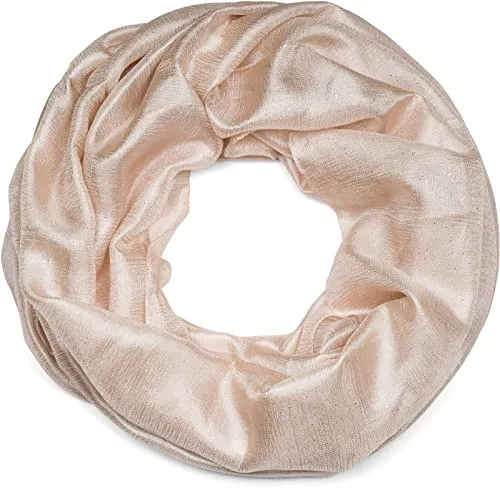 styleBREAKER Damen Loop Schal leicht und seidig mit Glitzer in Unifarben, Schlauchschal, Tuch 01016214, Farbe:Creme-Beige