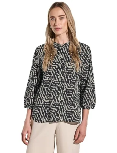 Street One Bluse in Schwarz - Größe 36 - Bluse aus reiner Baumwolle mit Stehkragen und lockerem Schnitt, ideal für lässige Outfits und jeden Anlass.