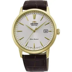 Orient Lässige Uhr RA-AC0F04S10B - Elegante Armbanduhr für Herren mit mechanischem Uhrwerk Kaliber F6722, 42 mm goldfarbenem Edelstahlgehäuse und schokoladenbraunem Lederband. Stilvoll und vielseitig für jeden Anlass.