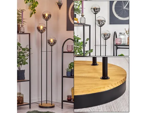 Hofstein Stehlampe im Retro-Design aus Metall, Holz und Glas - Elegante Stehleuchte mit 3 E14-Fassungen, Fußschalter und stilvollen Glasschirmen. Ideal für den Innenbereich, sorgt für ein gemütliches Ambiente.