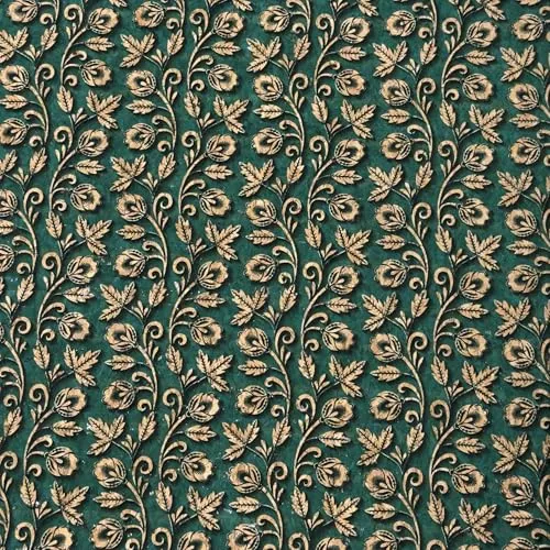 MAGAM-Stoffe Kork Stoff zum nähen Basteln Möbel bedruckt gold natur Meterware 50cm (Blumenranken)