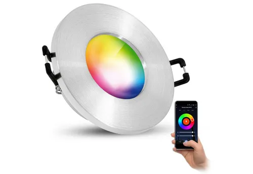 linovum Smarte LED-Leuchte ISASO Einbauleuchte IP65 Bad Alu rund mit Smart Modul 4W, RGB