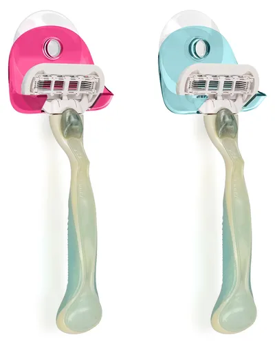 kwmobile 2x Saugnapf Halterung für Rasierer - für Glas und Fliesen - Nassrasierer Saugnapf Halter Set - Wand Haken in Hellblau Pink Transparent
