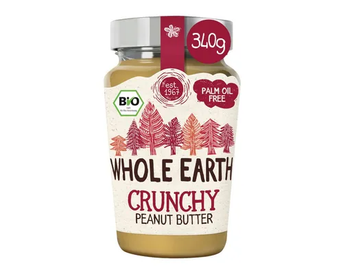Whole Earth Nussaufstrich, Whole Earth Bio Peanut Butter Crunchy Erdnussbutter Packung 340g