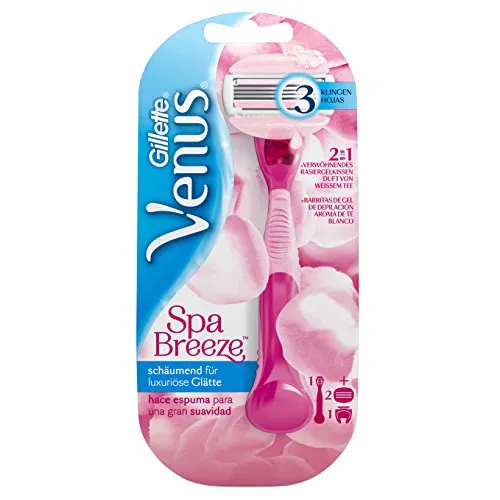 Gillette Venus Breeze SPA Rasierer - Damenrasierer mit 2in1 Rasiergelkissen für sanftes Gleiten, verwöhnendem Duft von weißem Tee und einfachem Klingenwechsel - ideal für eine sanfte Rasur.
