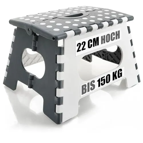 com-four® Klapptritt mit Gumminoppen - Rutschfester Klapphocker - Faltbarer Tritthocker - tragbare Aufstiegshilfe für Haushalt und Büro - Tragkraft bis 150 kg (34.5x27x22cm weiß/grau - 01 Stück)